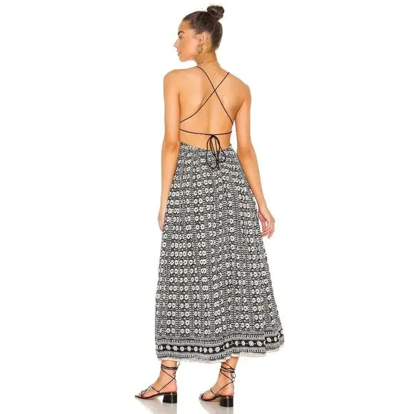 Free People Good Vibes Printed Embellished Mirror Halter Midi Dress XS NWT